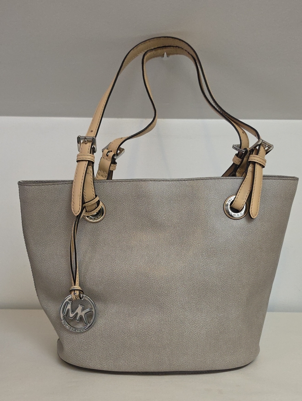 Michael Kors Taupe Pebbled Leather Tote with Tan Handles